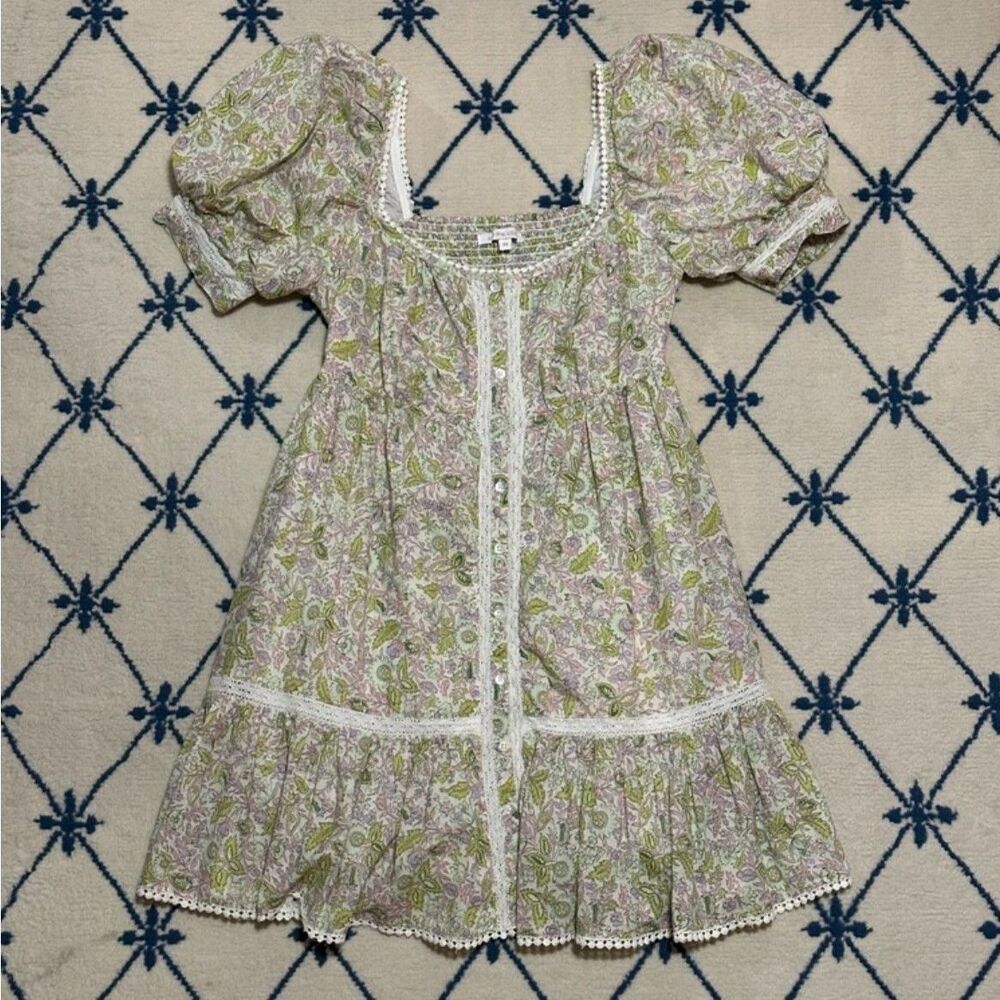 Anthropologie Love The Label Square Neck Puff Sleeve Mini Dress - Josepha Green - Picture 1 of 5